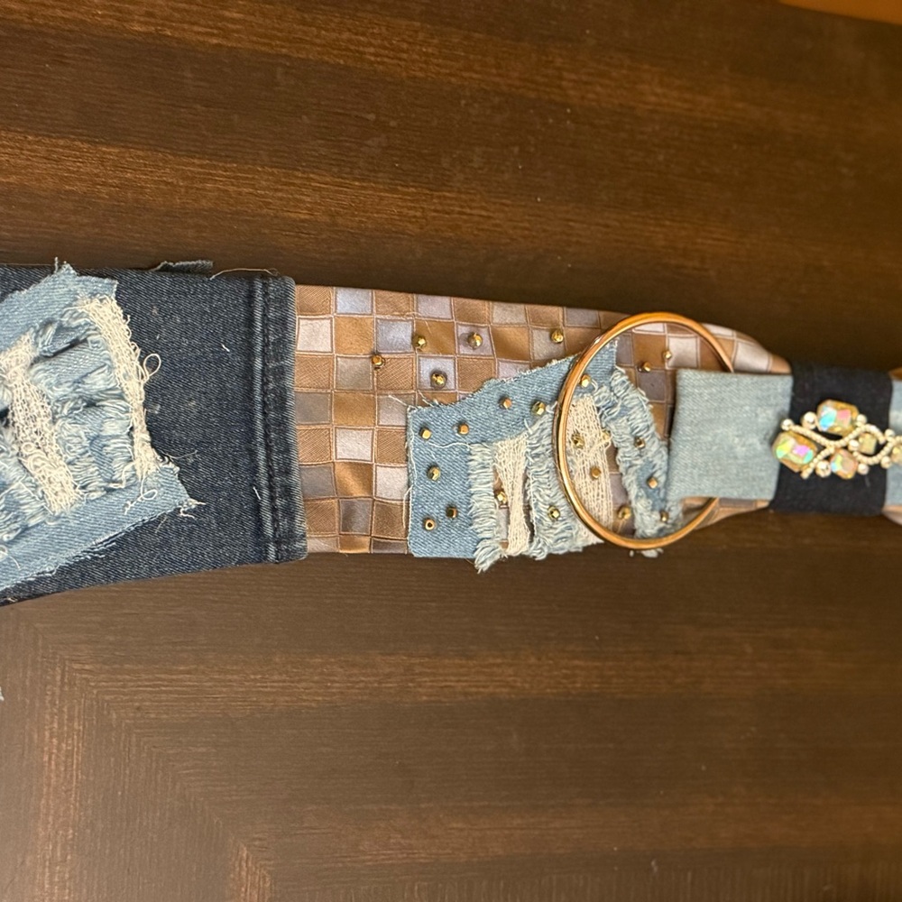 Patchwork Denim And Brown Junk Tie - image 4